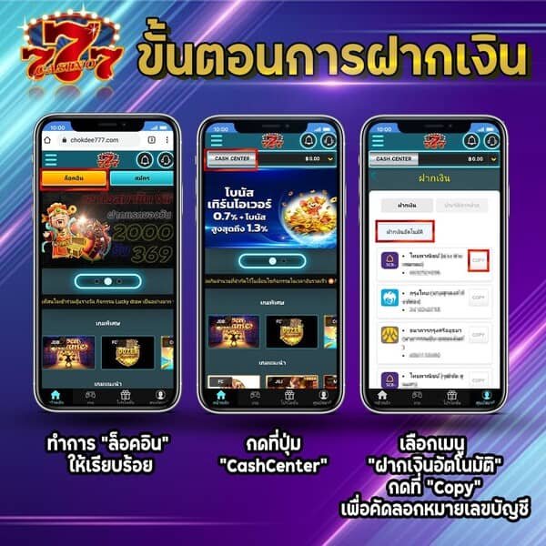 ขั้นตอนฝากเงิน chokdee777